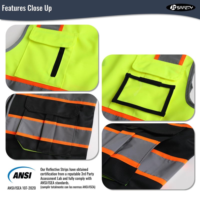JKSafety سترة أمان عالية الوضوح بجيب 7 مع سحاب أمامي من JKSafety مع شرائط عاكسة. تفي بمعايير ANSI/ISEA (130-أصفر-أسود M) - Image 4